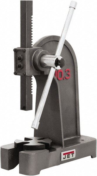 Arbor Press: 1/2" Ram, 7-7/8" Throat Depth, 2 Ton Pressure, 7-7/8" Max Work Height - 6-3/8" Base Width, 17" Base Depth
