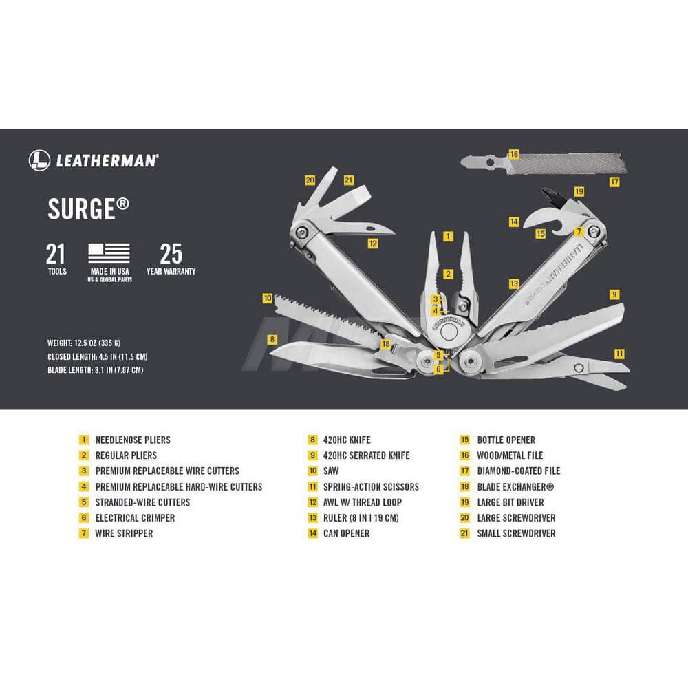 Leatherman - Multi-Tool: 21 Function - 91308932 - MSC Industrial Supply