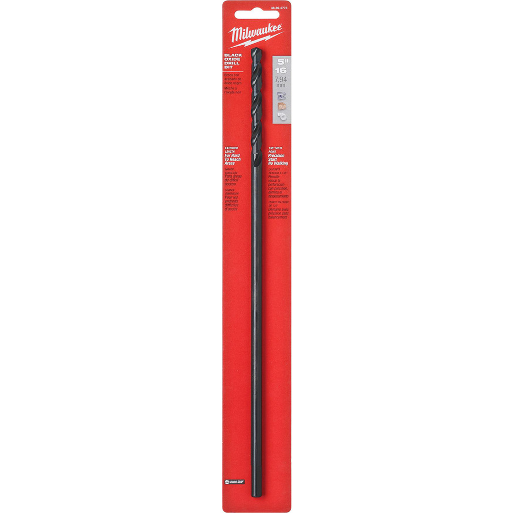 Milwaukee Tool | Milwaukee 1/8" x 12" Aircraft Length Black Oxide Drill Bit - Oxide Finish, 1.6250" Flute Length, Split Point | Part #48-89-2770