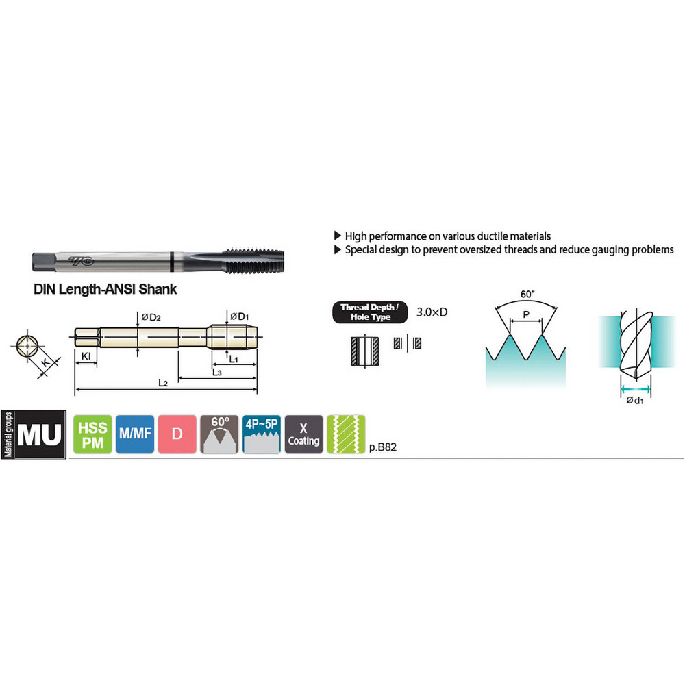 YG-1 - Spiral Point Tap: M24x1.5 Metric Fine, 3 Flutes, Plug Chamfer ...