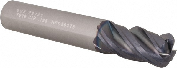 SGS 36731 Corner Radius End Mill: 1/2" Dia, 1" LOC, 1/8" Radius, 4 Flutes, Solid Carbide Image