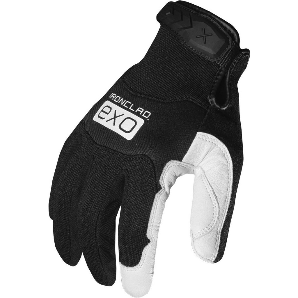 ironClad Unlined Leather Palm Gloves: Size Small, Not Coated - Black & White, Pair | Part #EXO2-MPLW-02-S