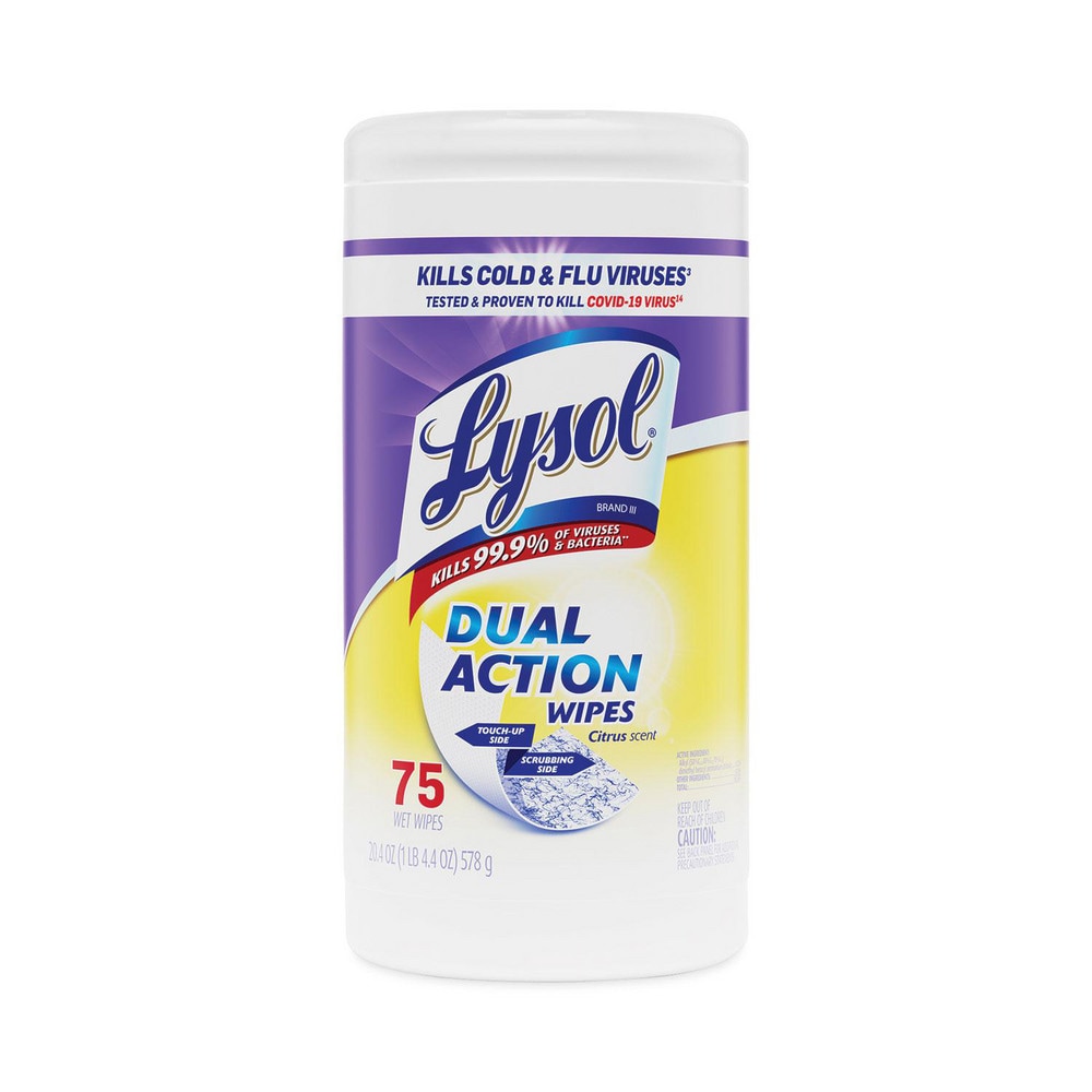 Dual Action Disinfecting Wipes, 1-Ply, 7 x 7.5, Citrus, White/Purple, 35/Canister, 12 Canisters/Carton