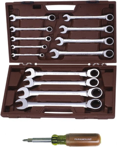 Combination Hand Tool Set: 24 Pc, Ratchet, Wrench Screwdriver & Nut Driver Set