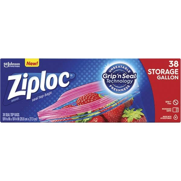 Ziploc 314470 Storage Bag: 1 gal, Clear, Plastic 
