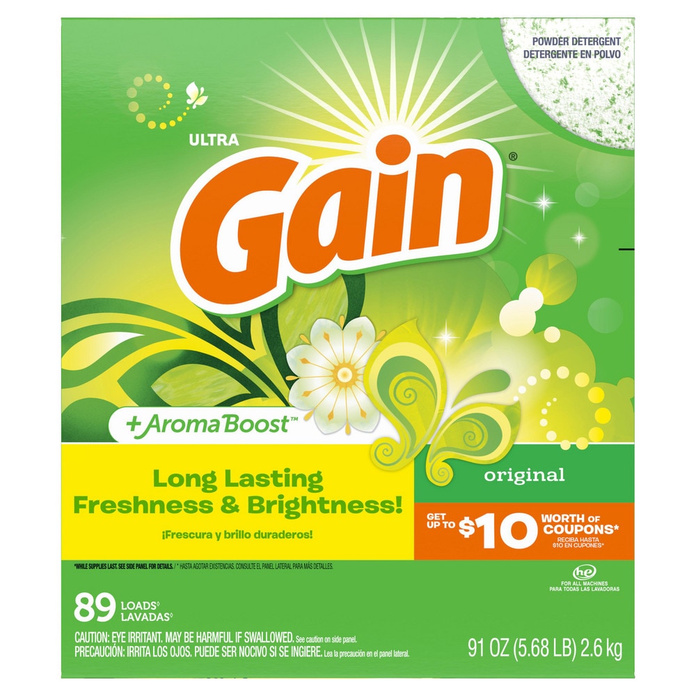 Gain Powder Laundry Detergent, Original Scent, 89 loads, 91 fl oz, 3/Case