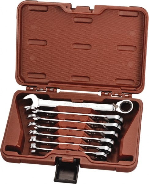 Paramount PAR-7PCSB5R-MM 7 Pc, 10 - 18mm, 12-Point Metric Reversible Ratcheting Combination Wrench Set 