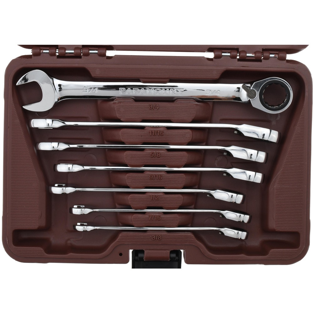 Reversible Ratcheting Combination Wrench Set: 7 Pc, 1/2" 11/16" 3/4" 3/8" 5/8" 7/16" & 9/16" Wrench, Inch