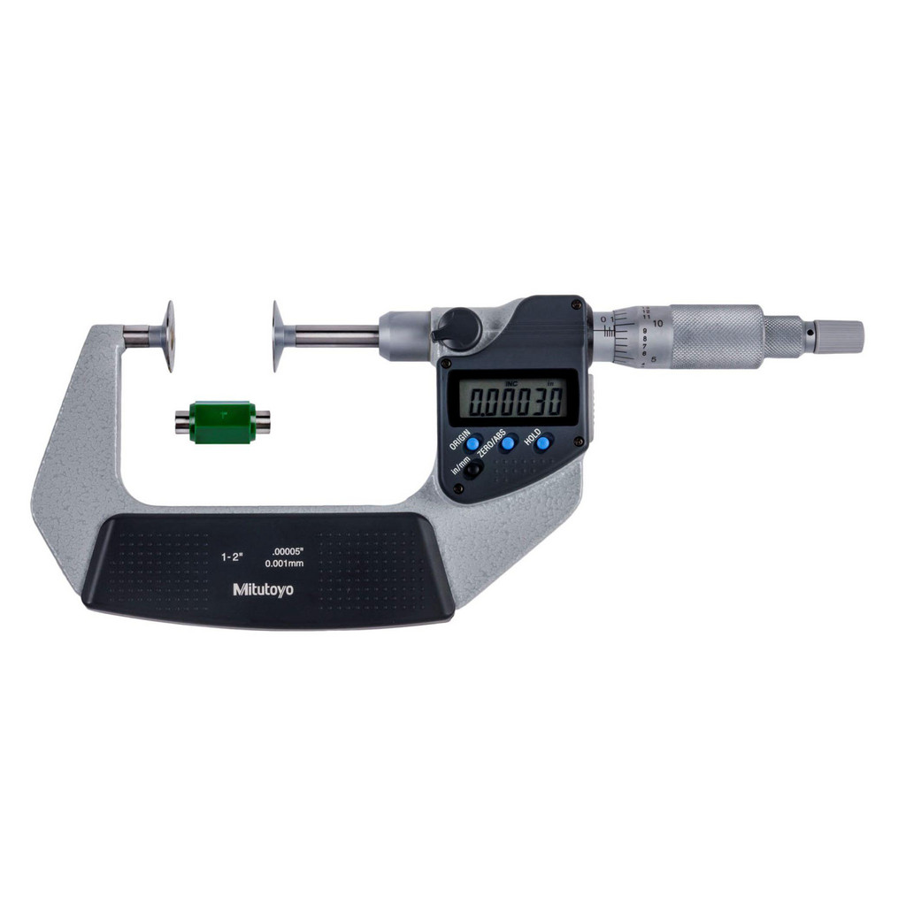 Mitutoyo Disc Micrometers: Minimum Measurement: 1; Maximum Measurement (mm): 50.8; Operation Type: Electronic; Thimble Type: Ratchet Stop