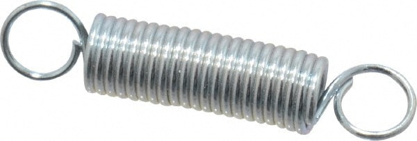 Extension Spring: 0.187" OD, 2.3 lb Max Load, 1.55" Extended Length, 0.023" Wire Dia, Cross-Over