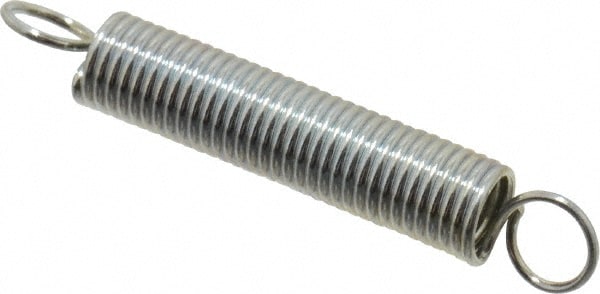 Extension Spring: 0.187" OD, 2.33 lb Max Load, 1.99" Extended Length, 0.023" Wire Dia, Cross-Over