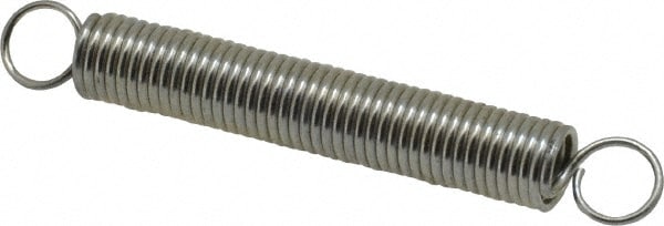 Extension Spring: 0.187" OD, 2.43 lb Max Load, 2.51" Extended Length, 0.023" Wire Dia, Cross-Over
