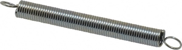 Extension Spring: 0.187" OD, 2.34 lb Max Load, 3.35" Extended Length, 0.023" Wire Dia