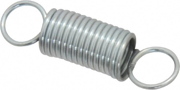 Extension Spring: 0.25" OD, 3.28 lb Max Load, 1-1/2" Extended Length, 0.0286" Wire Dia, Cross-Over
