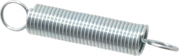 Extension Spring: 0.25" OD, 3.37 lb Max Load, 2.54" Extended Length, 0.0286" Wire Dia, Cross-Over