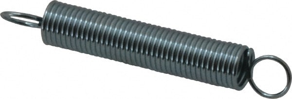 Extension Spring: 0.25" OD, 3.35 lb Max Load, 3.08" Extended Length, 0.0286" Wire Dia, Cross-Over