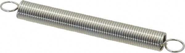 Extension Spring: 0.25" OD, 3.36 lb Max Load, 4.63" Extended Length, 0.0286" Wire Dia, Cross-Over
