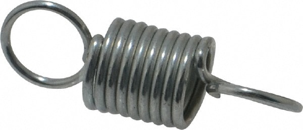 Extension Spring: 0.312" OD, 4.65 lb Max Load, 1.43" Extended Length, 0.0348" Wire Dia, Cross-Over