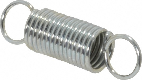 Extension Spring: 0.312" OD, 4.61 lb Max Load, 1.94" Extended Length, 0.0348" Wire Dia, Cross-Over