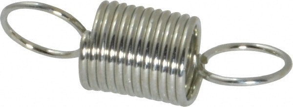 Extension Spring: 0.375" OD, 3.79 lb Max Load, 2.07" Extended Length, 0.0348" Wire Dia, Cross-Over