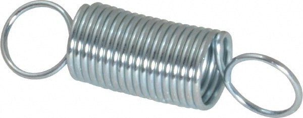 Extension Spring: 0.375" OD, 3.76 lb Max Load, 2.85" Extended Length, 0.0348" Wire Dia, Cross-Over