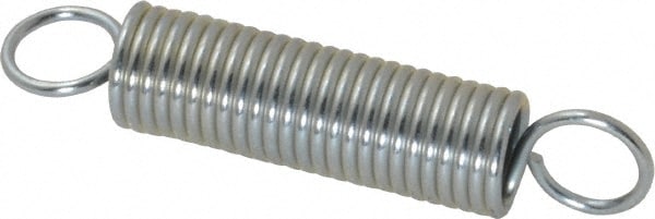Extension Spring: 0.375" OD, 9.53 lb Max Load, 2.89" Extended Length, 0.0475" Wire Dia, Cross-Over