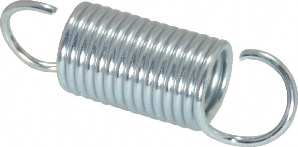 Extension Spring: 5/8" OD, 19 lb Max Load, 3.21" Extended Length, 0.069" Wire Dia