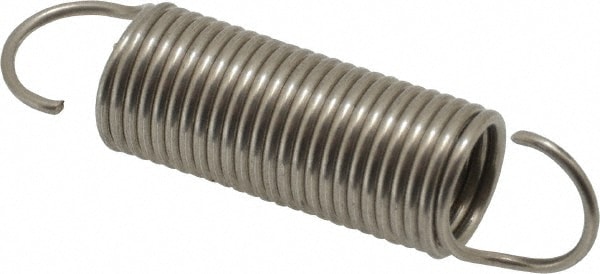 Extension Spring: 3/8" OD, 5.04 lb Max Load, 3.06" Extended Length, 0.037" Wire Dia