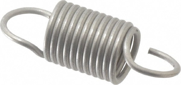 Extension Spring: 3/8" OD, 6.78 lb Max Load, 1.53" Extended Length, 0.041" Wire Dia