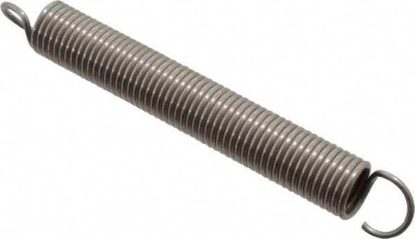 Extension Spring: 3/8" OD, 8.7 lb Max Load, 5.69" Extended Length, 0.045" Wire Dia