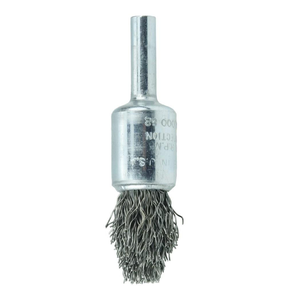 End Brushes: 1/2" Dia, Steel, Crimped Wire