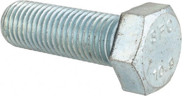 Hex Head Cap Screw: M20 x 2.50 x 60 mm, Grade 10.9 Steel, Zinc-Plated