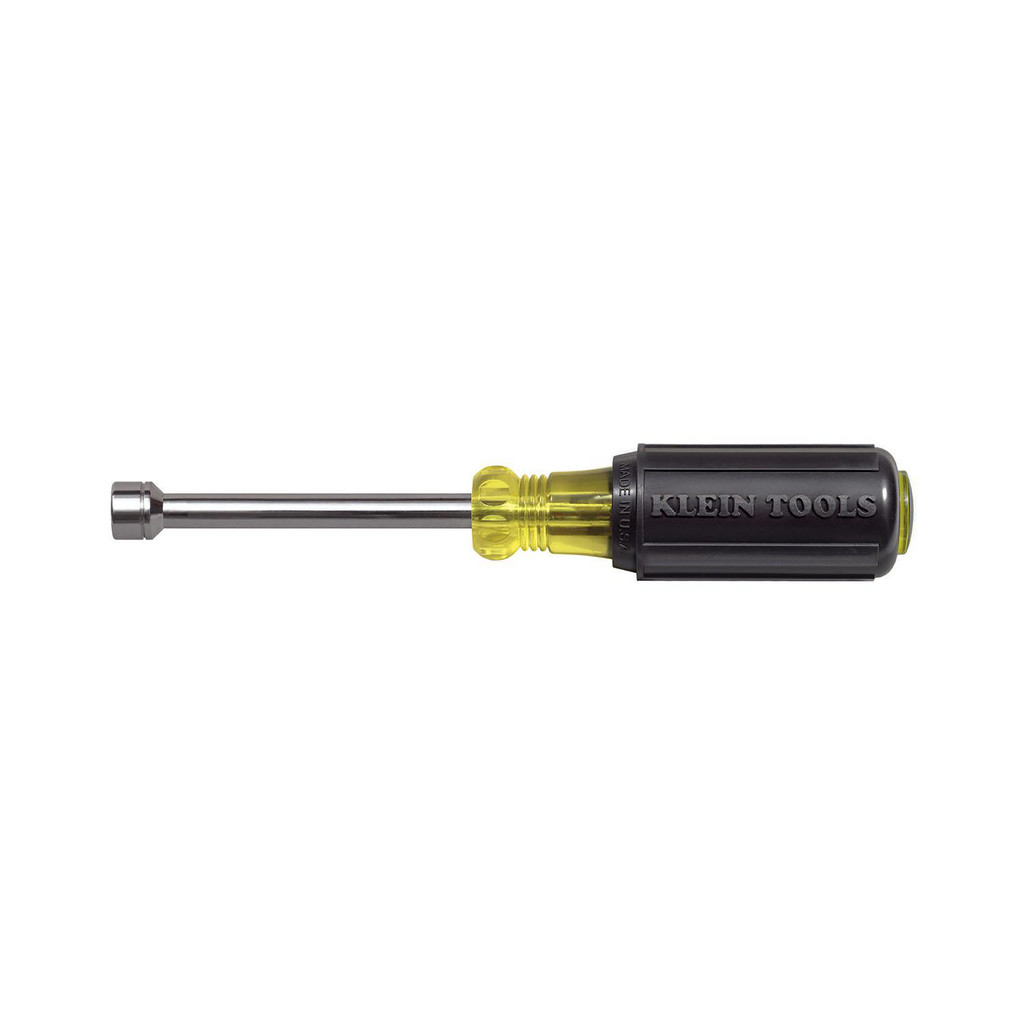Klein Tools Ergonomic Nut Driver: Hollow Shaft, Cushion Grip Handle, 6-3/4" OAL - Steel, Chrome-Plated, Non-Sparking | Part #630-9MM