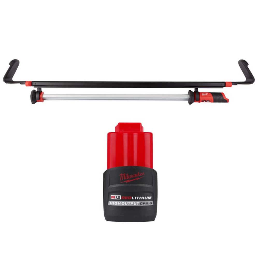 Garage Work Lights; Type: Portable Work Light ; Color: Red ; Candlepower: 1350 Lumens ; Cord Length: Cordless ; Includes: Includes: 2125 M12 Underhood Light w/Stainless Steel Hook; M12 REDLITHIUM HIGH OUTPUT CP2.5 Battery Pack ; Voltage: 12V