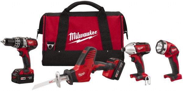M18&trade; 4-Tool Combo Kit - Includes (2) 48-11-1828 XC High Capacity Red Lithium-ion Batteries, 1-Hour Charger, 49-24-0171 M18 Work Light, Contractor Bag & General Purpose Sawzall Blade