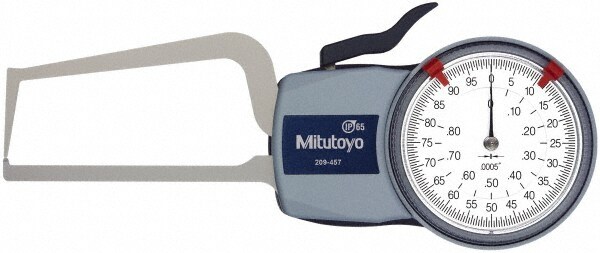 0 to 0.8000", 0.0005" Graduation, 0.0015" Accuracy, Outside Dial Caliper Gage