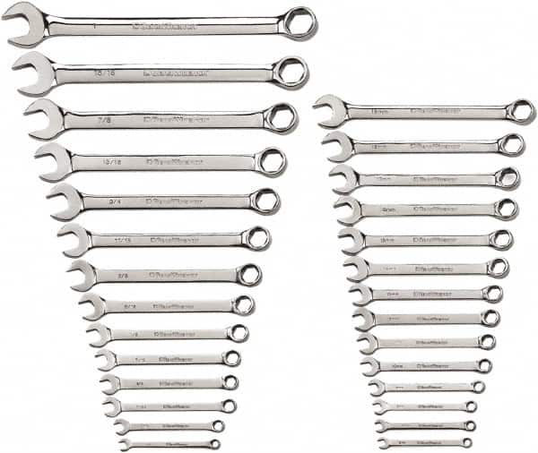 GEARWRENCH 81923 Combination Wrench Set: 28 Pc, 1" 1/2" 1/4" 11/16" 1-1/16" 11/32" 1-1/4" 1-1/8" 13/16" 15/16" 3/4" 3/8" 5/16" 5/8" 7/16" 7/8" 9/16" & 9/32" Wrench, Inch & Metric 