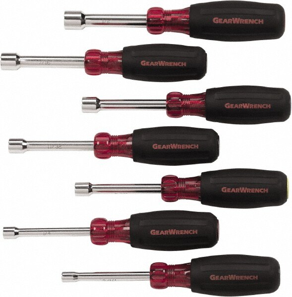 Nut Driver Set: 7 Pc, 6 to 12 mm, Hollow Shaft, Ergonomic Handle
