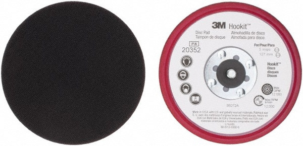 Disc Backing Pad: 5" Dia, Disc Pad - 12000 Max RPM