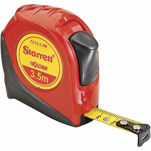 Tape Measure: 11' Long, 1/2" Width, Yellow Blade