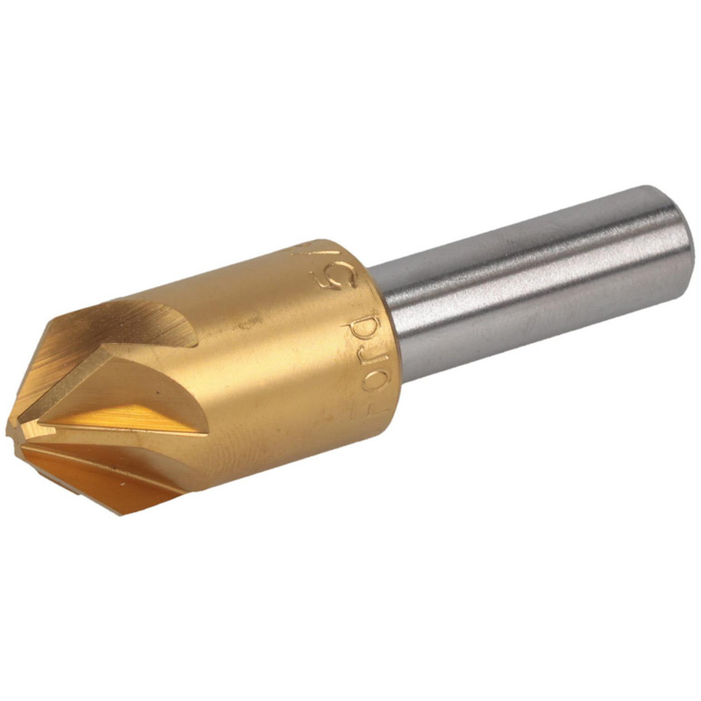 M.A. Ford® Countersink: 5/8" Head Dia, 90 deg Included Angle, 6 Flute, High-Speed Steel, Right Hand Cut - 3/8" Shank Dia, 2-1/4" OAL, TiN Finish