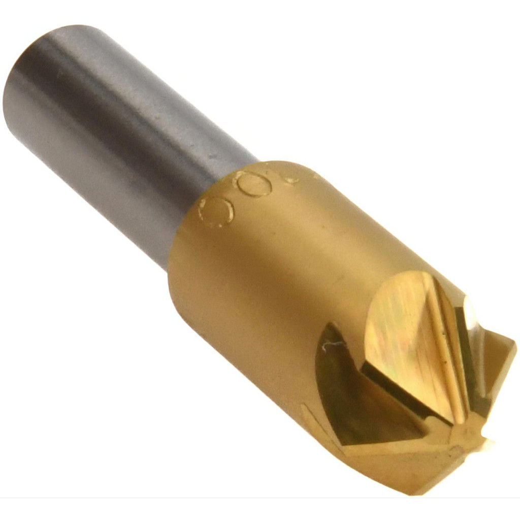 M.A. Ford® Countersink: 1/2" Head Dia, 100 deg Included Angle, 6 Flute, High-Speed Steel, Right Hand Cut - 3/8" Shank Dia, 2" OAL, TiN Finish