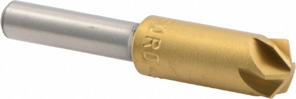 M.A. Ford® Countersink: 3/8" Head Dia, 120 deg Included Angle, 6 Flute, High-Speed Steel, Right Hand Cut - 1/4" Shank Dia, 2" OAL, TiN Finish