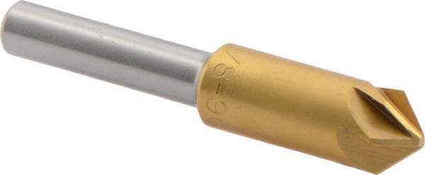 M.A. Ford® Countersink: 3/8" Head Dia, 90 deg Included Angle, 6 Flute, High-Speed Steel, Right Hand Cut - 1/4" Shank Dia, 2" OAL, TiN Finish