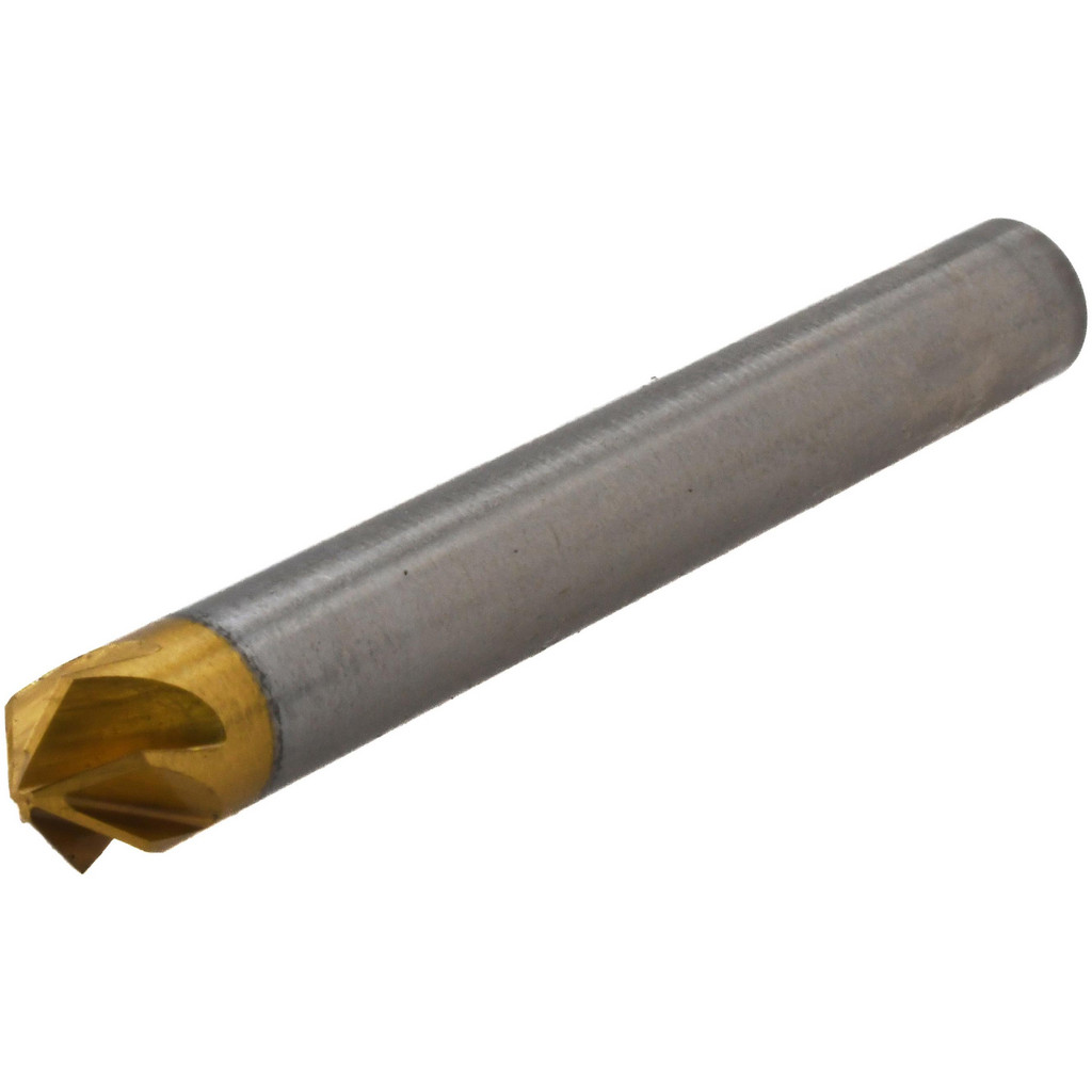 M.A. Ford® Countersink: 1/4" Head Dia, 100 deg Included Angle, 6 Flute, High-Speed Steel, Right Hand Cut - 1/4" Shank Dia, 2" OAL, TiN Finish