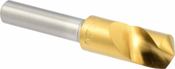 M.A. Ford® Countersink: 3/8" Head Dia, 120 deg Included Angle, 1 Flute, High-Speed Steel, Right Hand Cut - 1/4" Shank Dia, 2" OAL, TiN Finish