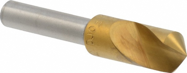 M.A. Ford® Countersink: 3/8" Head Dia, 100 deg Included Angle, 1 Flute, High-Speed Steel, Right Hand Cut - 1/4" Shank Dia, 2" OAL, TiN Finish