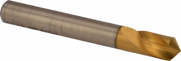 M.A. Ford® Countersink: 1/4" Head Dia, 100 deg Included Angle, 1 Flute, High-Speed Steel, Right Hand Cut - 1/4" Shank Dia, 2" OAL, TiN Finish