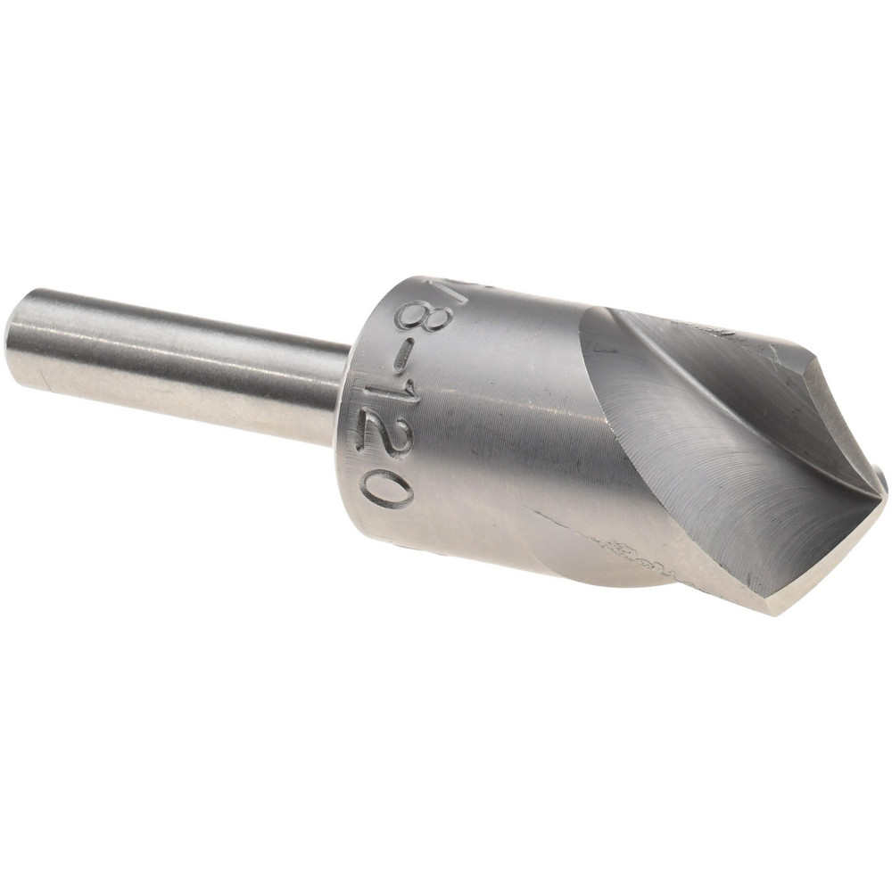 Countersink: 5/8" Head Dia, 120.00 deg Included Angle, 3 Flute, High-Speed Steel, Right Hand Cut - 1/4" Shank Dia, 2-1/4" OAL, Bright/Uncoated Finish