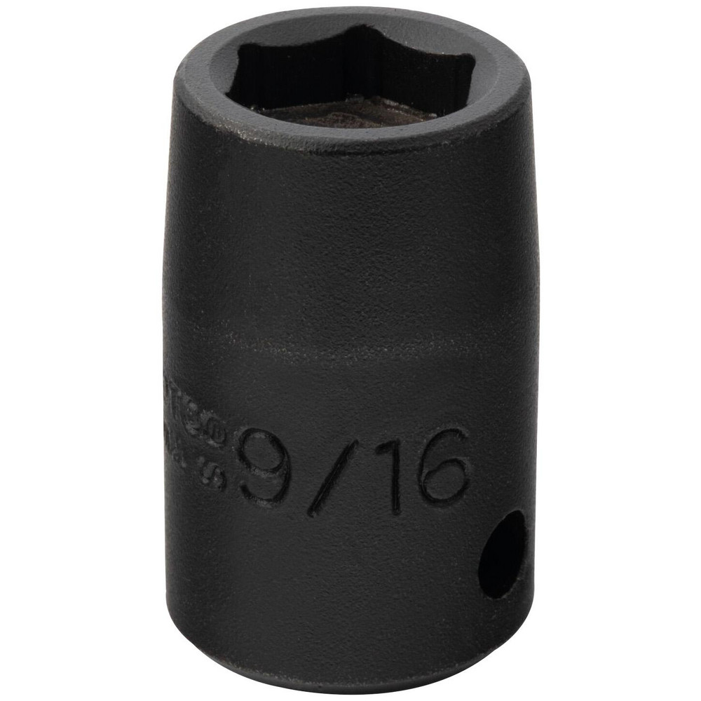 Impact Socket: 1/2" Drive, 9/16" Socket, Hex Drive - 6 Point, 1-1/2" OAL